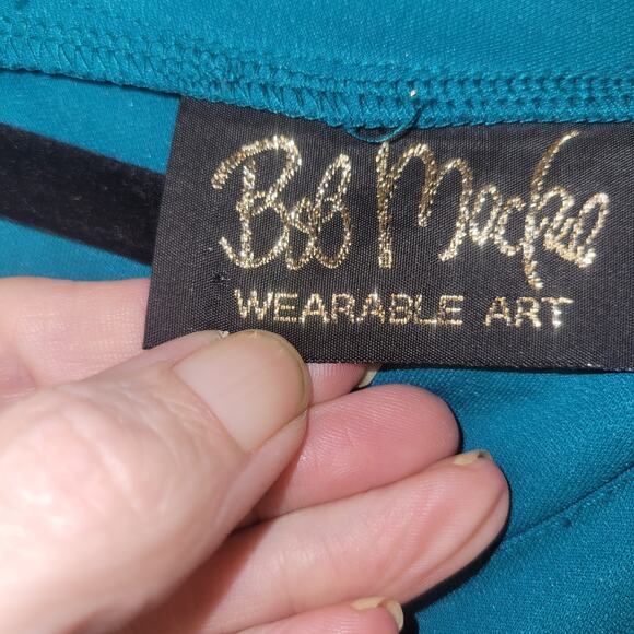 Bob Mackie Floral Embroidered Art To Wear Shift Dress Teal Blue Stretch Size L - Picture 3 of 8